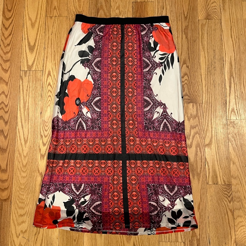 Chico's Red and Purple Patterned Midi Skirt
